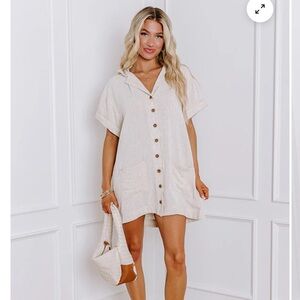 Millibon Cream Oatmeal St Lucia Bound Linen Blend Button-Down Dress